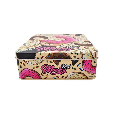 Monkey King Large Metal Storage Box in Munchies Edition with colorful donut design and sturdy construction.