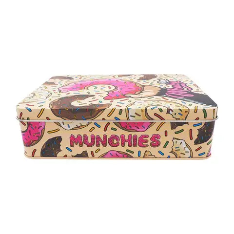 Monkey King Large Metal Storage Box – Munchies Edition featuring playful donut design, perfect for stoner accessories.