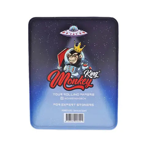 Monkey King Large Metal Storage Box in Space Alien Edition with cosmic design, perfect for organizing rolling papers and accessories.