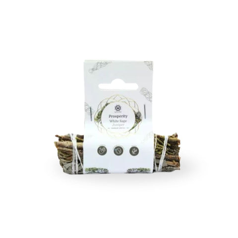 White Sage & Juniper - Smudge Stick in packaging, perfect for cleansing and spiritual rituals.