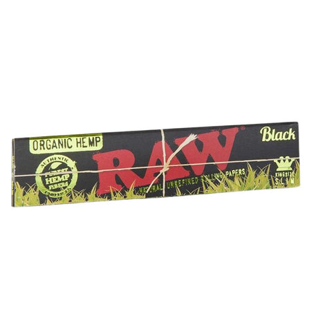 RAW Black Organic Hemp King Size Slim Extra Fine Papers, 32 ungebleichte Hanf-Drehpapiere im Format 107 × 44 mm mit natürlichem Akaziengummi