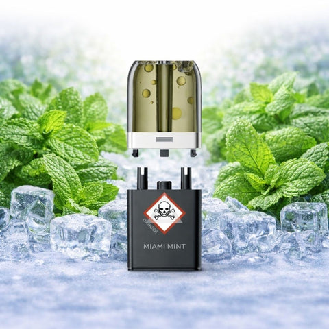 VOZOL - Neon Plug Max Pod Tank Pack & E-Liquid Container mit Miami Mint Geschmack und frischer Minze.