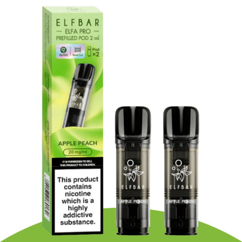 Elfbar ELFA PRO Pods in Apple Peach flavor, 2 ml, nicotine salt, 20 mg/ml, 2-pack for intense vaping experience.