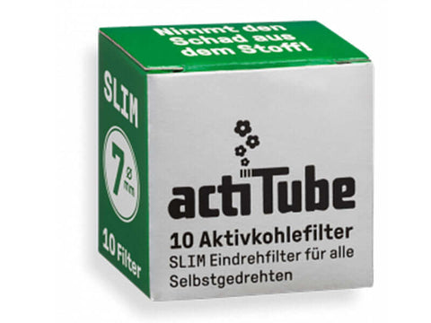 Actitube Slim Aktivkohlefilter 7mm in 10er-Packung für sanften Rauch ohne Verstopfung.