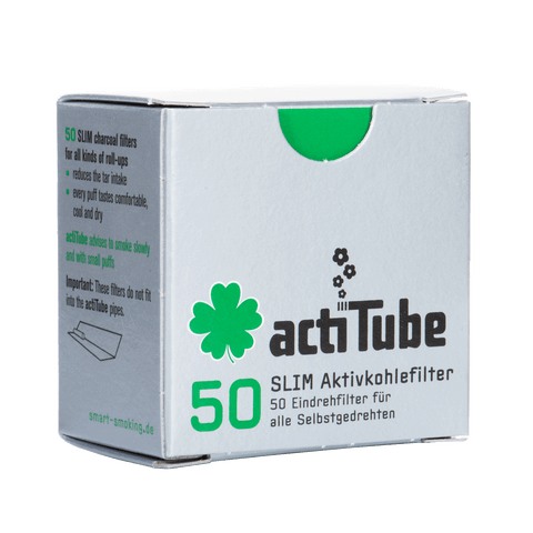 Actitube Slim Aktivkohlefilter 7mm in einer Packung mit 50 Stück für sauberes Rauchen und angenehmen Genuss.