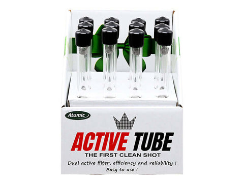 Active Tube glass pipes with dual active filters in a display box for clean vaping and easy use.