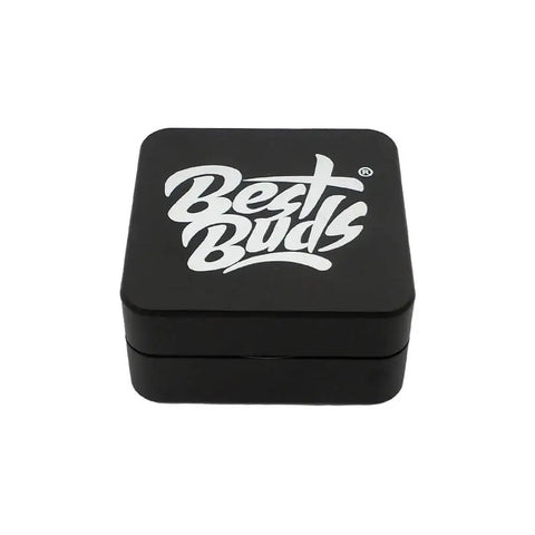 Best Buds flat square grinder box in black with stylish logo design.