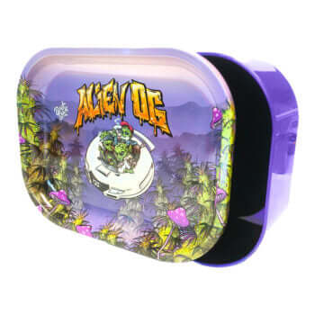 Best Buds Tin Box Rolling Tray with storage, compact and stylish design, 14x18 cm, perfect for rolling and storage.