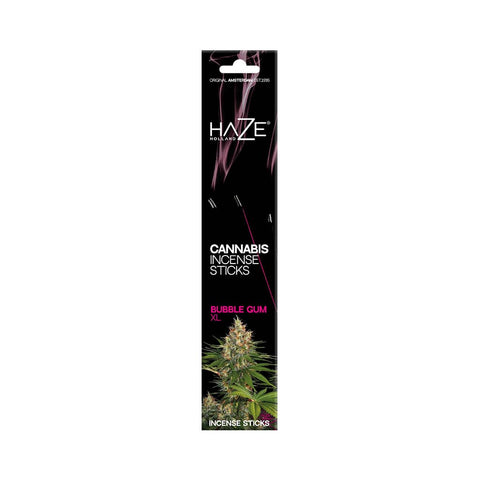 HaZe Cannabis Bubble Gum XL Incense Sticks packaging with vibrant design and cannabis imagery.