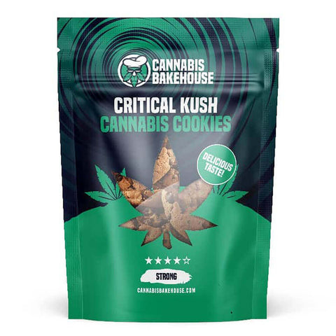 Cannabis Bakehouse Critical Kush Cookies pack featuring strong, earthy flavors and delicious taste.
