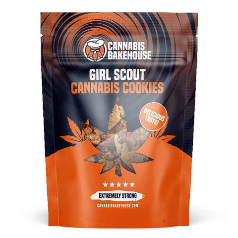 Cannabis Bakehouse Girl Scout Cookies packaging showcasing delicious, strong cannabis-infused cookies.