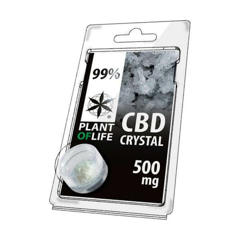 Plant Of Life 99% CBD Crystals 500 mg packaging with pure cannabidiol in crystalline form.