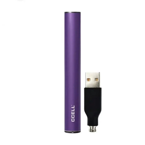 CCELL M3 Vape Pen in purple with USB charger, compact and elegant for 510 cartridges.