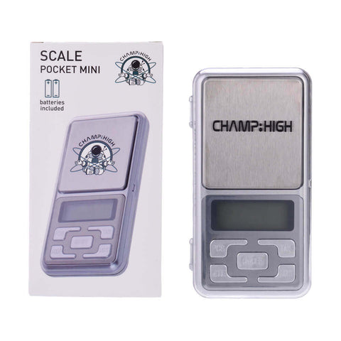 Champ High Digital Pocket Mini Scale 0.01g - 200g, compact design, with stainless steel weighing surface and batteries included.