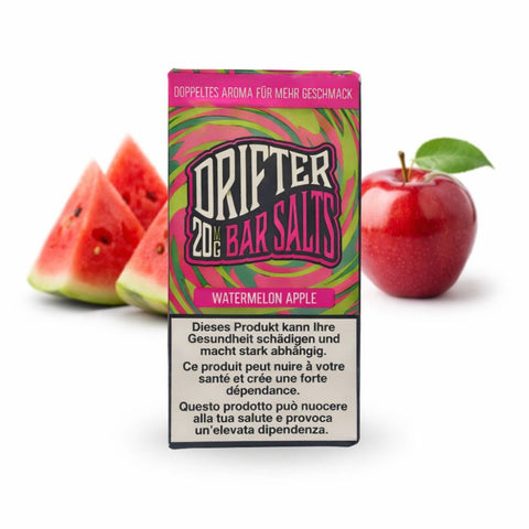 Drifter Bar Salts Watermelon Apple 20mg packaging with watermelon and apple on a white background.