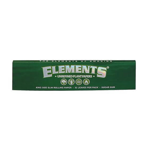 Ungebleichte, pflanzliche Papers in frischem Grün. ELEMENTS King Size Slim – unrefined, 44 mm breit, natürlich & rein.
