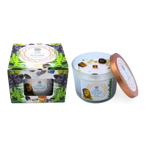 Green Tree Aromakerze Vitality Süßer Ingwer mit Tigeraugen - Steinen
