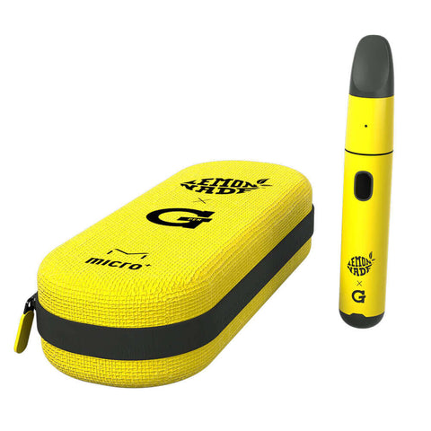 G Pen Micro+ Vape Pen Lemonade Edition with yellow case, designed for concentrates and 510 cartridges