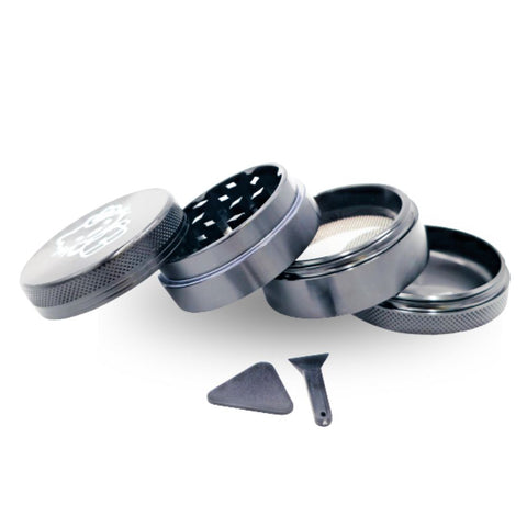 Hello Kitty Aluminium Grinder Black 50mm, stilvoller 4-teiliger Grinder mit scharfen Rotorklingen, schwarz.