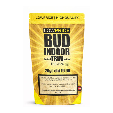 CBD Blüten Indoor Trim Limited Edition 20g package featuring low price and high quality