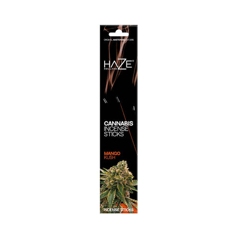 HaZe Cannabis Incense Sticks - Mango Kush scent featuring exotic, fruity aroma perfect for relaxation.