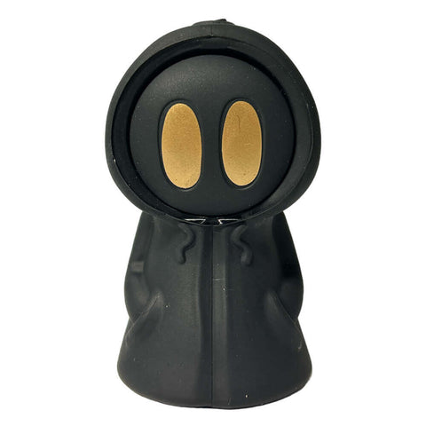Death Silicone Pipe with Metal Spoon & Dab Container in black, unique design and durable silicone construction.