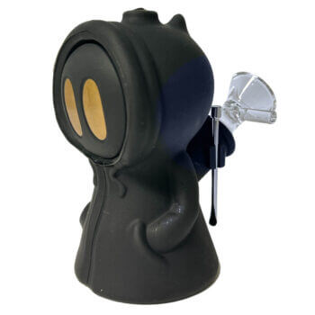 Death Silicone Pipe with Metal Spoon and Dab Container in black design, 11cm tall from Viweedy.