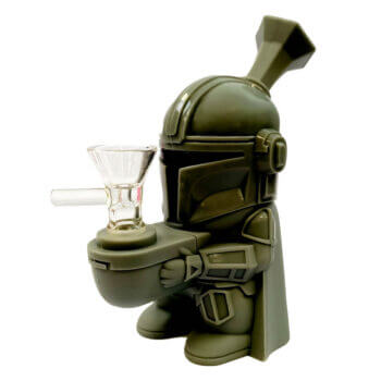 Silicon Bong Space Hero Mando, 15cm, stylish design inspired by sci-fi characters, available in Sage, Grey, Brown.