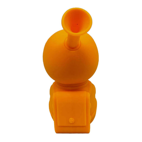 Orange Spaceman silicone bong, compact and unbreakable, ideal for travel, 15cm design.
