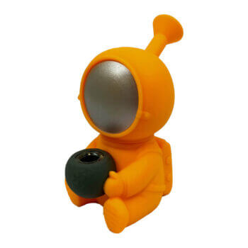 Orange spaceman silicone bong, 15cm, compact design, perfect for on-the-go use.