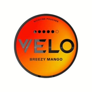 Velo Snus - Alle Sorten: VELO Breezy Mango Nikotin Pouches in orange-rotem Design.
