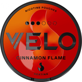 Velo Snus - Alle Sorten: VELO cinnamon flame nicotine pouches in vibrant red packaging.