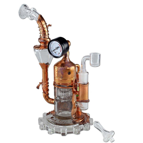 Black Leaf Galileo's SteamOmeter Ölbong aus Borosilikatglas mit Kupferdekor, Trommelperkolator, Recycler-Funktion und NS-14-Anschluss, 28 cm hoch findest du im Viweedy Store in Basel