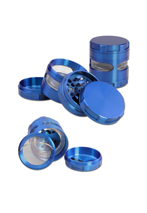 Black Leaf Metal Grinder with window 4 pcs. Blue