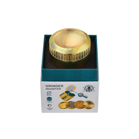 Grinder Magnifier Gold with magnifying glass and storage compartment