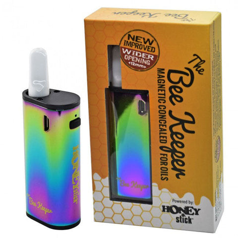 HONEYstick BeeKeeper Vape Pen with magnetic cartridge design, colorful finish, and packaging for discreet oil use.