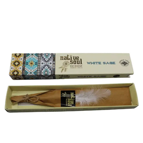 Green Tree Native Soul White Sage incense sticks in packaging, ideal for energetic cleansing rituals.