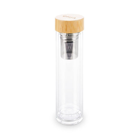 CBD & Räucherwerk Online Shop Schweiz | OHIA Thermosflasche aus Glas mit Teesieb und Bambusdeckel
 findest du im Viweedy Store in Basel