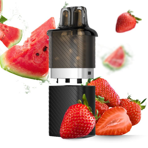 VOZOL Vista Plug Pod with refill tank surrounded by strawberries and watermelon slices.