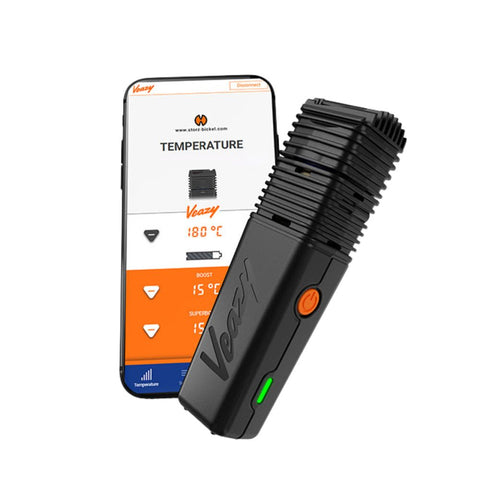 Storz & Bickel Veazy dry herb vaporizer with smartphone app for temperature control.