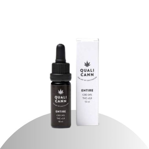 Qualicann ENTIRE 24% CBD Öl - Vollspektrum Aromaöl in einer 10ml Pipettenflasche mit Verpackung.