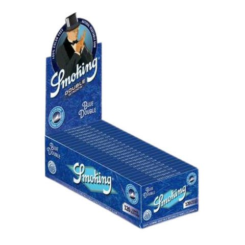 Smoking Blue Double Window Box Display with 25 packs of natural, thin rolling papers.