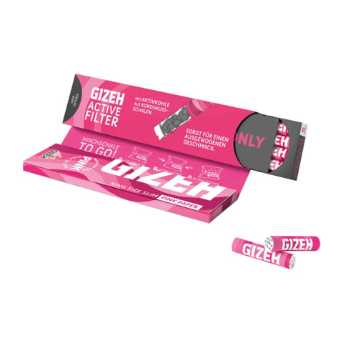 GIZEH All Pink Papers KSS + Aktivkohle Filter, stylish combo pack with pink rolling papers and active charcoal filters