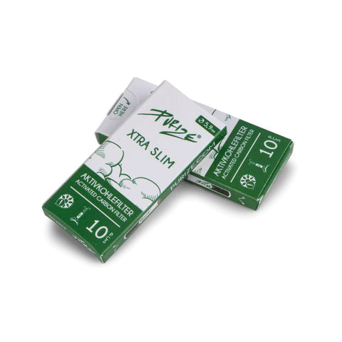 Purize Xtra Slim Aktivkohlefilter 10er Pack für ein mildes Raucherlebnis, enthält Kokosnuss-Aktivkohle.