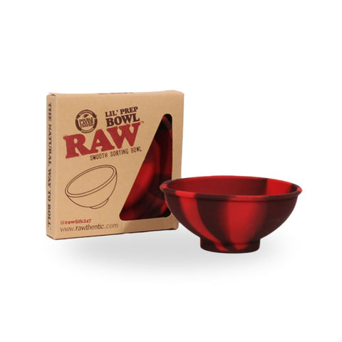 Raw - Lil Prep Bowl in rotem Design, präsentiert mit umweltfreundlicher Verpackung.