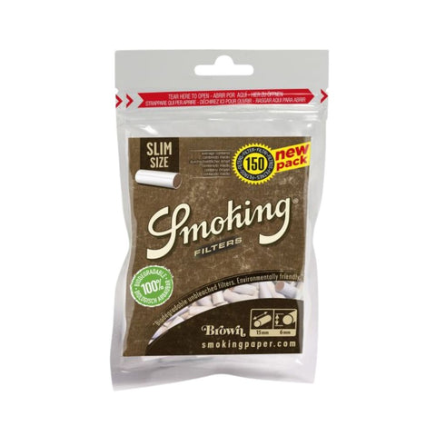 Smoking Slim Watte Filter Brown Bio, umweltfreundliche ungebleichte Wattefilter für Raucher, 150 Stück.