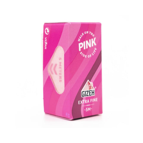 GIZEH - All Pink Rolls Slim 5 m packaging featuring vibrant pink design and details on length and vegan certification.