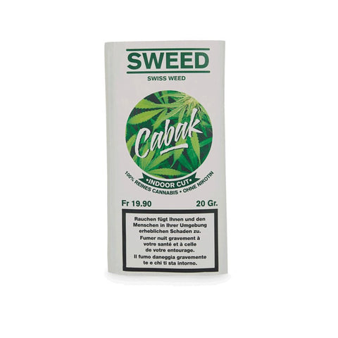 Sweed Cabak Tabakersatz 20g package with cannabis leaf design and text promoting cannabis quality and tobacco-free.