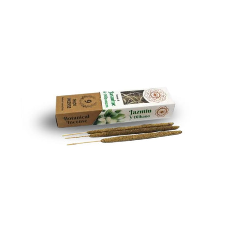 Green Tree - Jasmine & Olibanum Botanical Incense Sticks, Packung mit Räucherstäbchen und floralem Design.