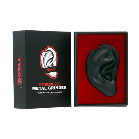 Tyson 2.0 Metal Grinder Mike Bite in sleek black packaging, showcasing its unique ear design.
